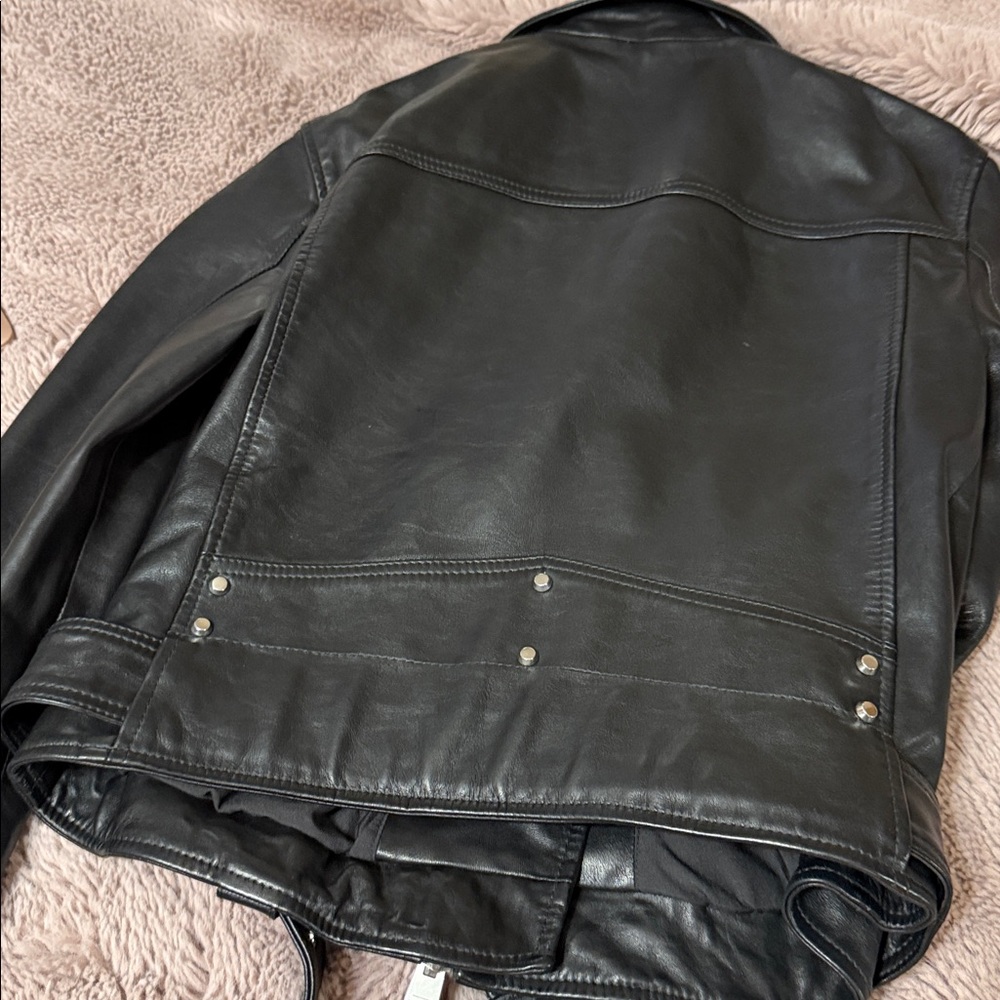 All Saints Black Leather Moto Jacket women’s size small - Picture 8 of 13